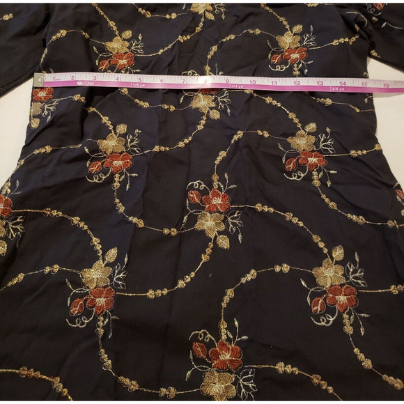 Long Sleeve Slit Black Botanical Size Small Women's Floral Pattern Dress - Picture 3 of 7